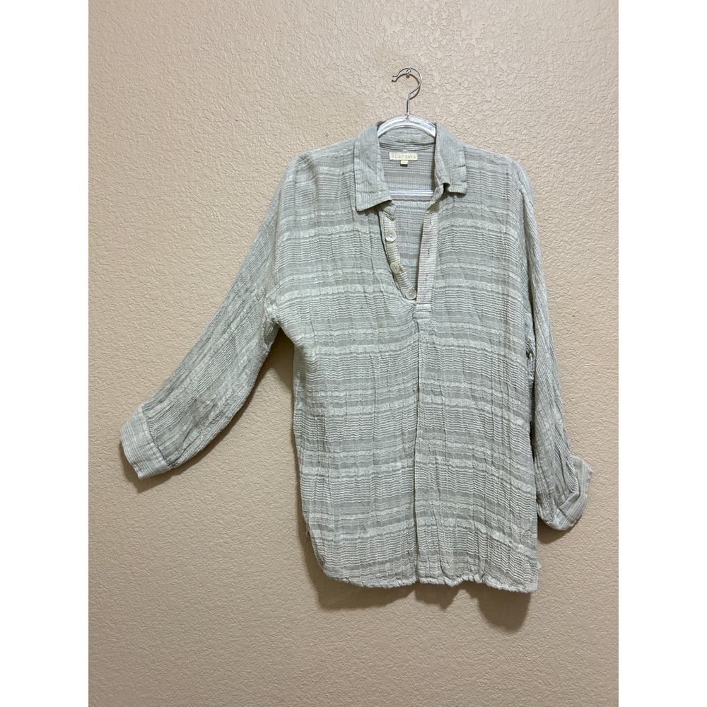Ruby Yaya Tunic Top Large Sage Green Boho Sequin Trim Crinkle Gauze Tunic